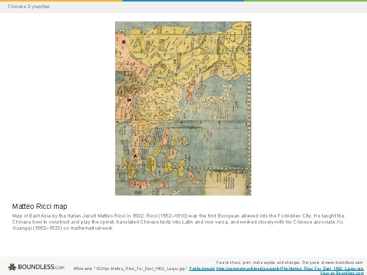 Chinese Dynasties Matteo Ricci map Map of East Asia by the Italian Jesuit Matteo