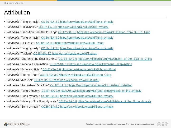 Chinese Dynasties Attribution • Wikipedia. "Tang dynasty. " CC BY-SA 3. 0 https: //en.