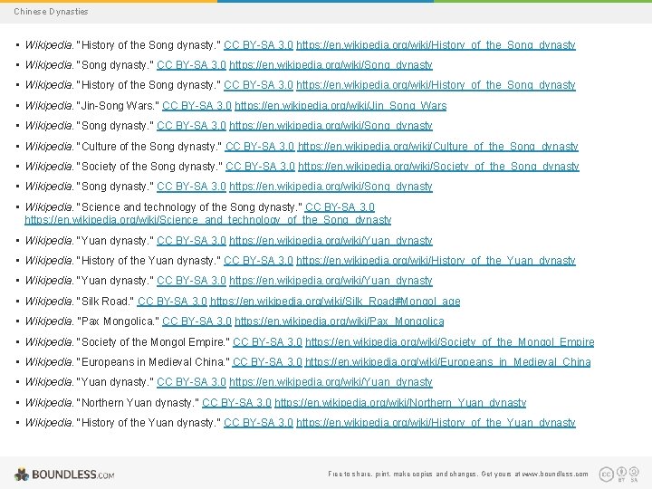 Chinese Dynasties • Wikipedia. "History of the Song dynasty. " CC BY-SA 3. 0
