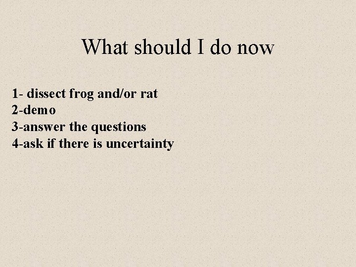 What should I do now 1 - dissect frog and/or rat 2 -demo 3