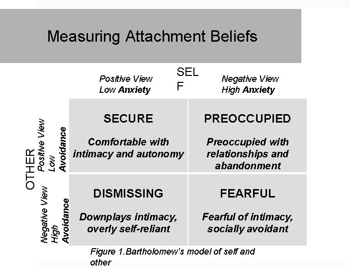 Measuring Attachment Beliefs Negative View High Avoidance OTHER Positive View Low Avoidance Positive View