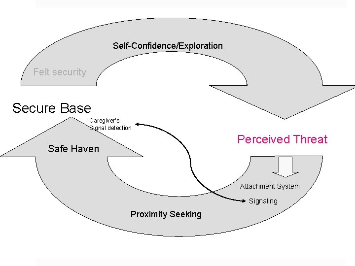 Self-Confidence/Exploration Felt security Secure Base Caregiver’s Signal detection Perceived Threat Safe Haven Attachment System