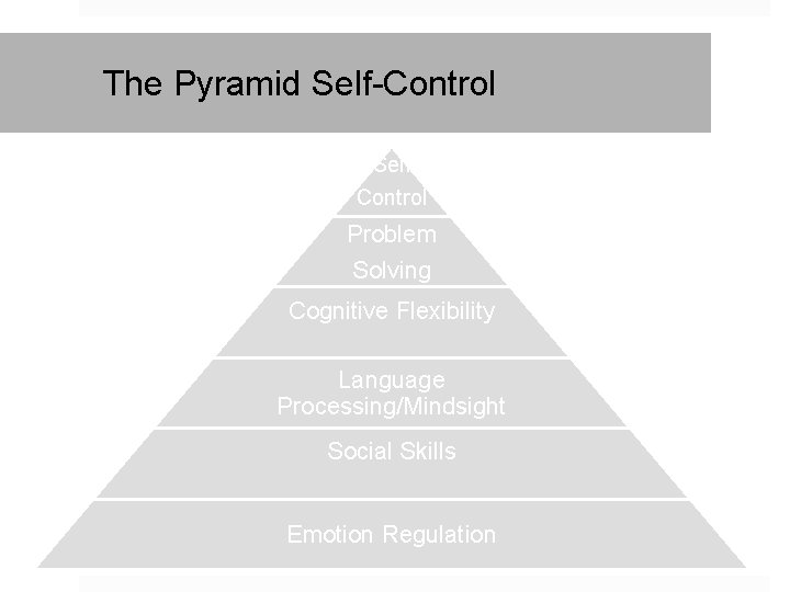 The Pyramid Self-Control Self Control Problem Solving Cognitive Flexibility Language Processing/Mindsight Social Skills Emotion