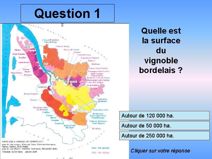 Question 1 Quelle est la surface du vignoble bordelais ? Autour de 120 000