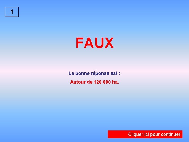 1 FAUX La bonne réponse est : Autour de 120 000 ha. Cliquer ici