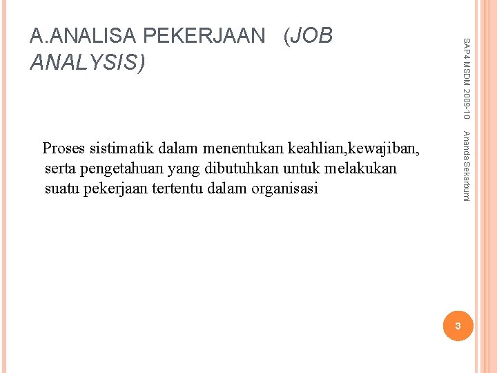 SAP 4 MSDM 2009 -10 A. ANALISA PEKERJAAN (JOB ANALYSIS) Ananda Sekarbumi Proses sistimatik