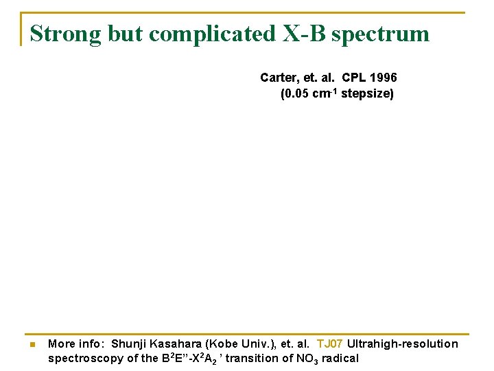 Strong but complicated X-B spectrum Carter, et. al. CPL 1996 (0. 05 cm-1 stepsize)