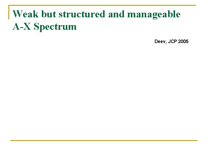 Weak but structured and manageable A-X Spectrum Deev, JCP 2005 