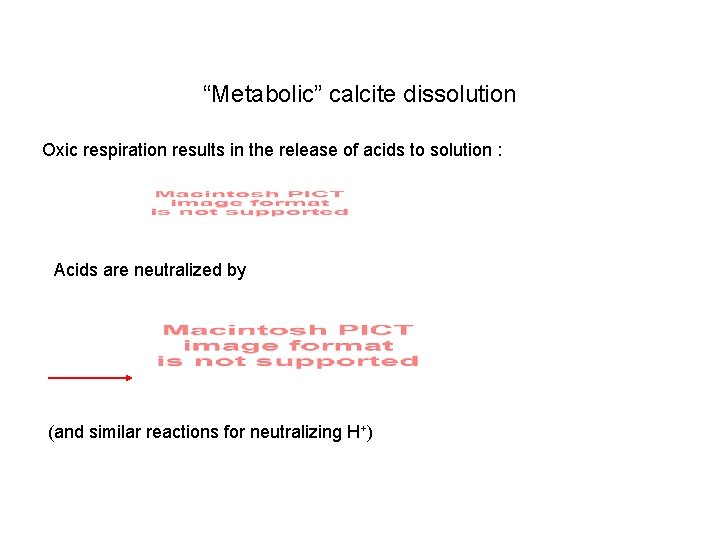 “Metabolic” calcite dissolution Oxic respiration results in the release of acids to solution :