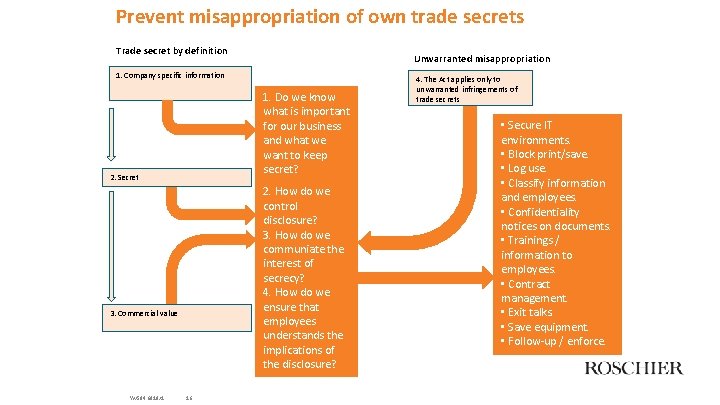 Prevent misappropriation of own trade secrets Trade secret by definition Unwarranted misappropriation 1. Company