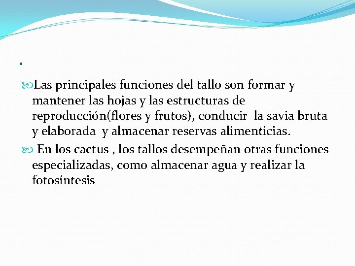 . Las principales funciones del tallo son formar y mantener las hojas y las