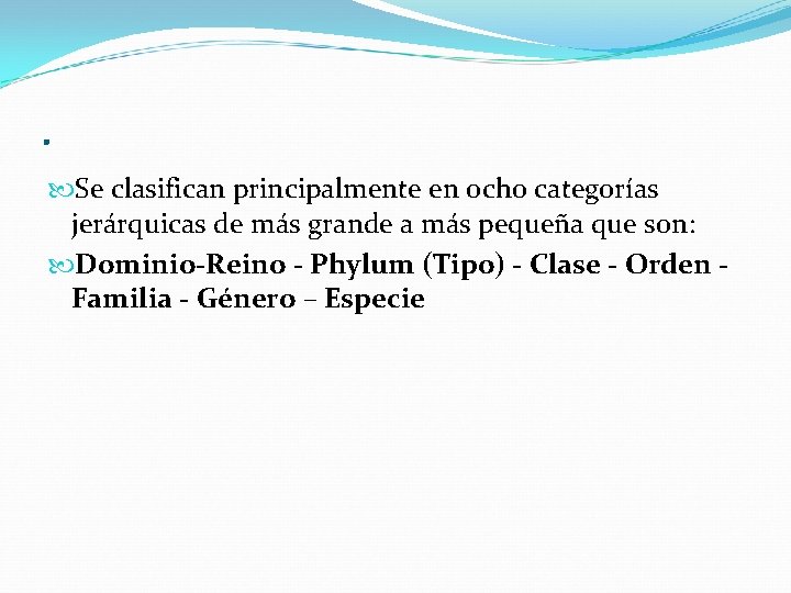 . Se clasifican principalmente en ocho categorías jerárquicas de más grande a más pequeña