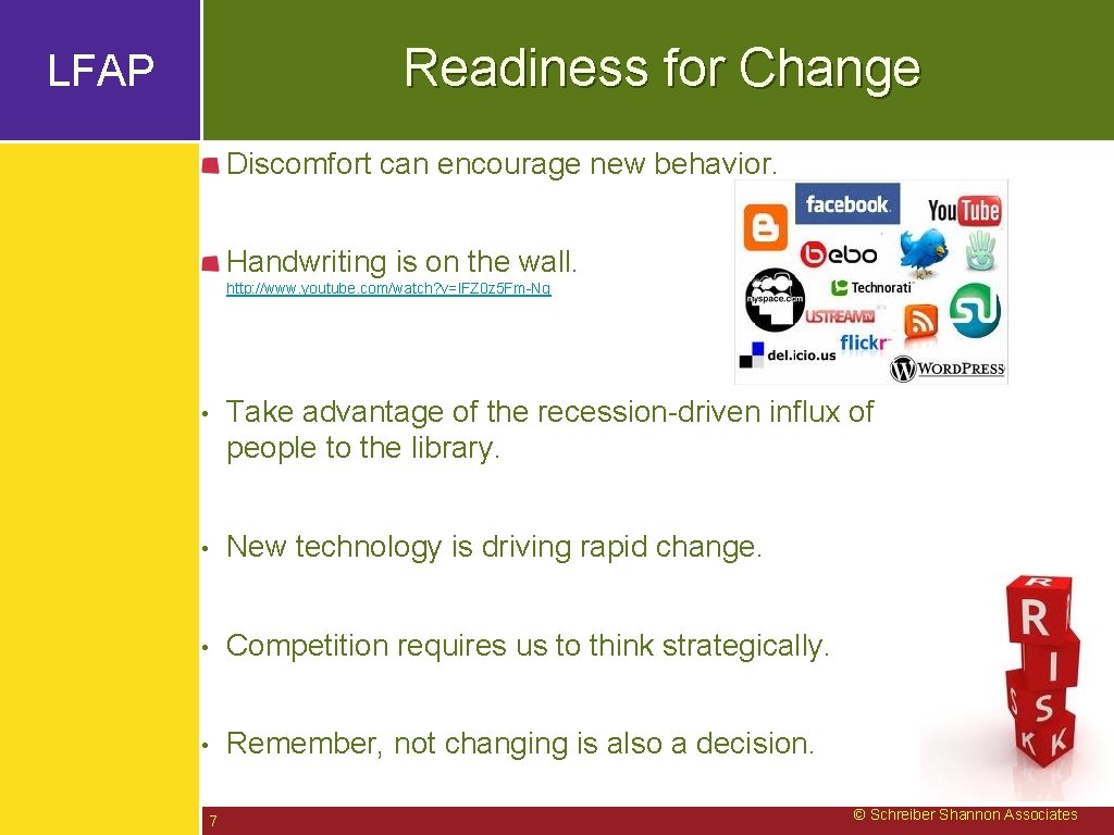 Readiness for Change LFAP Discomfort can encourage new behavior. Handwriting is on the wall.