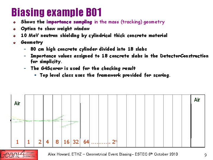 Biasing example B 01 Shows the importance sampling in the mass (tracking) geometry Option