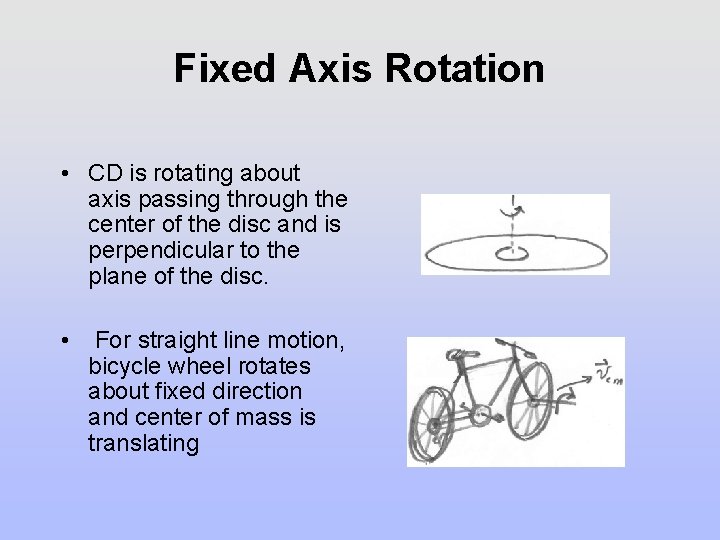 Fixed Axis Rotation • CD is rotating about axis passing through the center of