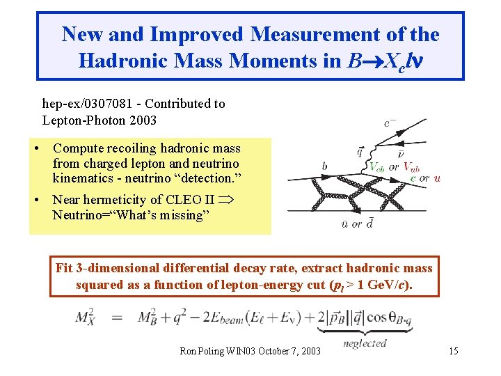 New and Improved Measurement of the Hadronic Mass Moments in B Xcl hep-ex/0307081 -