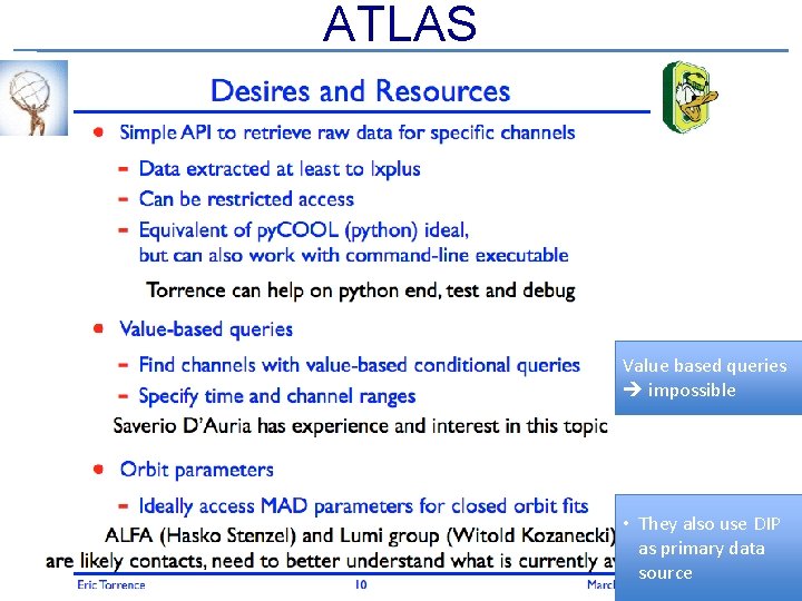 ATLAS Value based queries impossible Michele Floris 15/03/2010 • They also use DIP as