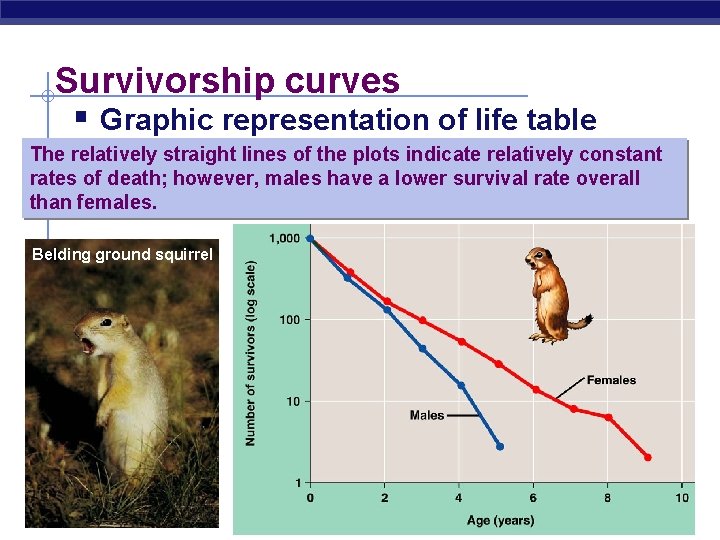 Survivorship curves § Graphic representation of life table The relatively straight lines of the