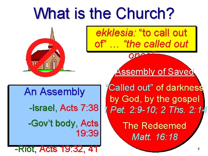 What is the Church? ekklesia: “to call out of” … “the called out ones”