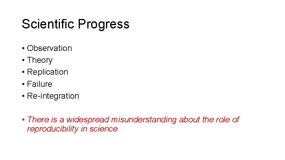 Scientific Progress • Observation • Theory • Replication • Failure • Re-integration • There