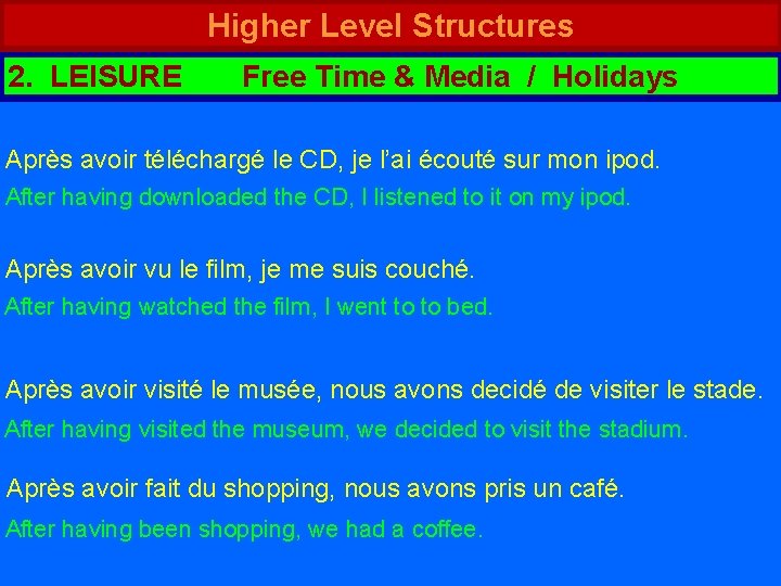 Higher Level Structures 2. LEISURE Free Time & Media / Holidays Après avoir téléchargé