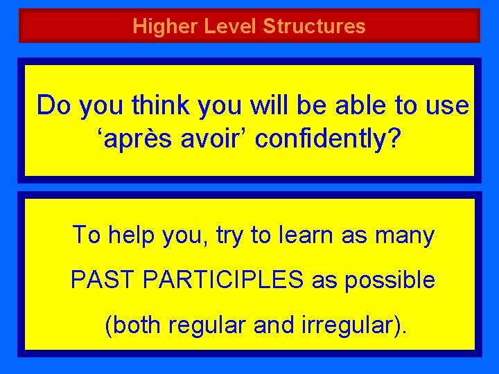 Higher Level Structures Do you think you will be able to use ‘après avoir’