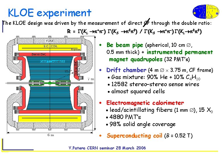 KLOE experiment The KLOE design was driven by the measurement of direct CP through