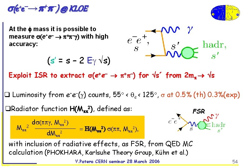  (e+e → ) @ KLOE At the mass it is possible to measure