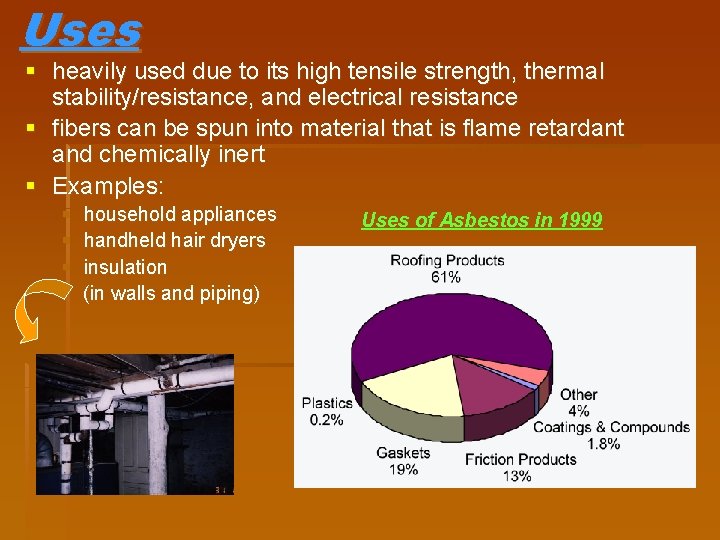 Uses § heavily used due to its high tensile strength, thermal stability/resistance, and electrical