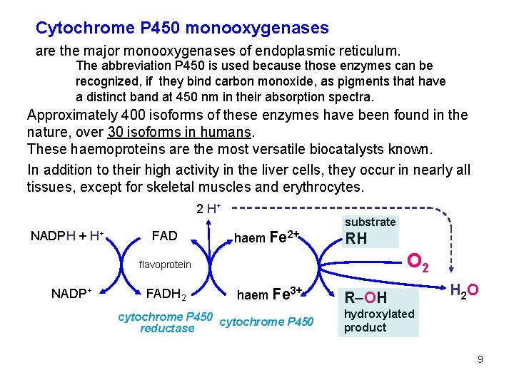 Cytochrome P 450 monooxygenases are the major monooxygenases of endoplasmic reticulum. The abbreviation P