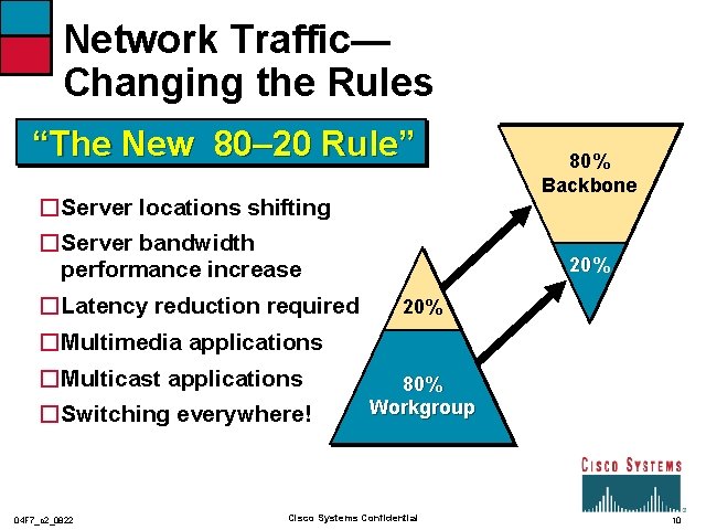 Network Traffic— Changing the Rules “The New 80– 20 Rule” �Server locations shifting �Server