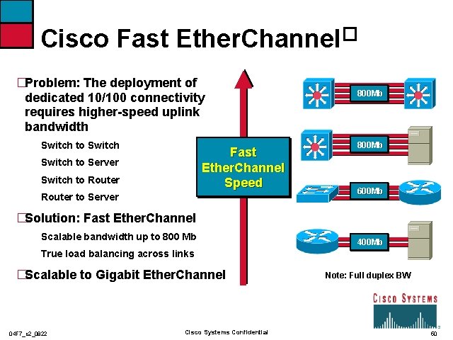 Cisco Fast Ether. Channel� �Problem: The deployment of dedicated 10/100 connectivity requires higher-speed uplink