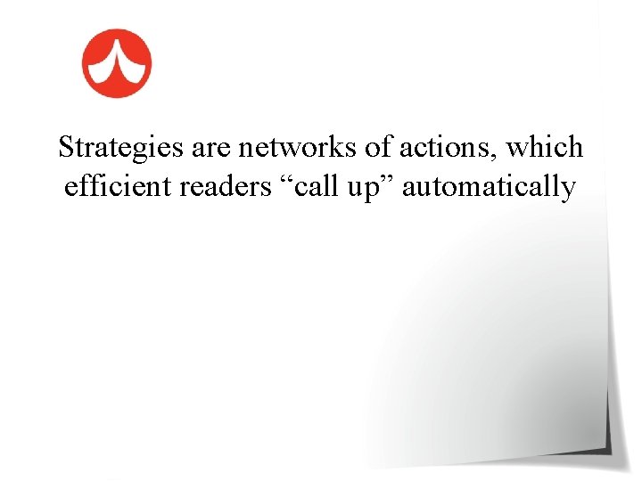 Strategies are networks of actions, which efficient readers “call up” automatically 
