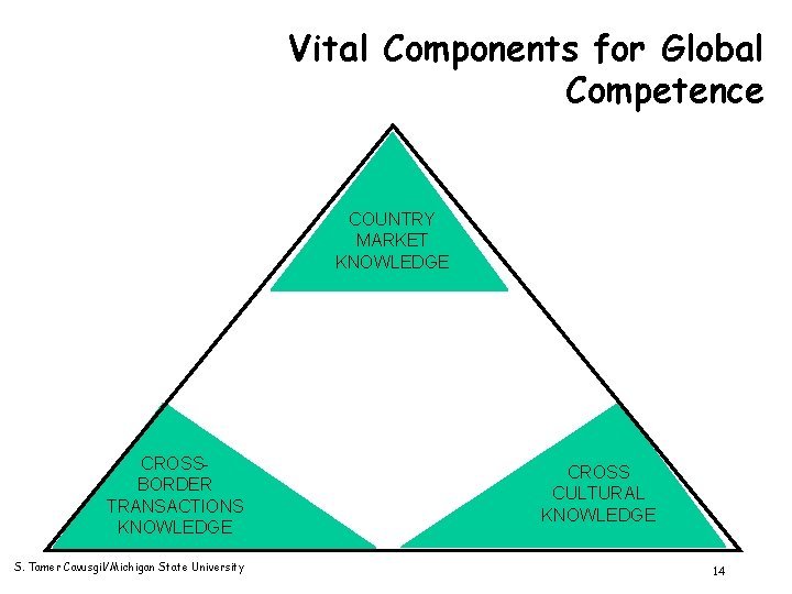 Vital Components for Global Competence COUNTRY MARKET KNOWLEDGE CROSSBORDER TRANSACTIONS KNOWLEDGE S. Tamer Cavusgil/Michigan