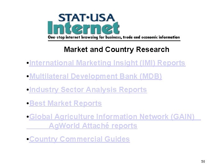 Market and Country Research • International Marketing Insight (IMI) Reports • Multilateral Development Bank