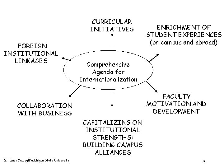 CURRICULAR INITIATIVES FOREIGN INSTITUTIONAL LINKAGES ENRICHMENT OF STUDENT EXPERIENCES (on campus and abroad) Comprehensive