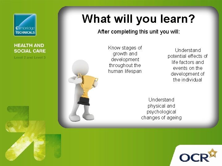 What will you learn? After completing this unit you will: Know stages of growth