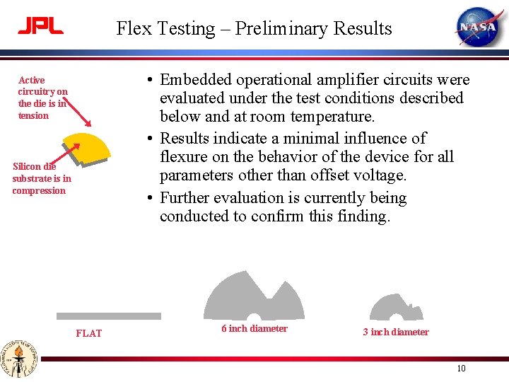 Flex Testing – Preliminary Results • Embedded operational amplifier circuits were evaluated under the