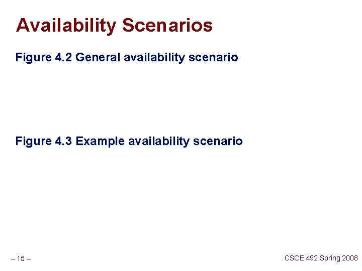 Availability Scenarios Figure 4. 2 General availability scenario Figure 4. 3 Example availability scenario