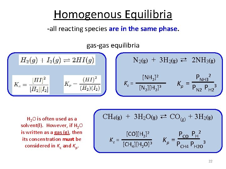 Homogenous Equilibria -all reacting species are in the same phase. gas-gas equilibria N 2(g) Homogenous Equilibria -all reacting species are in the same phase. gas-gas equilibria N 2(g)
