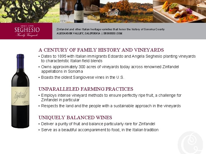 Zinfandel and other Italian heritage varieties that honor the history of Sonoma County ALEXANDER