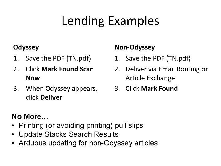 Lending Examples Odyssey Non-Odyssey 1. Save the PDF (TN. pdf) 2. Click Mark Found
