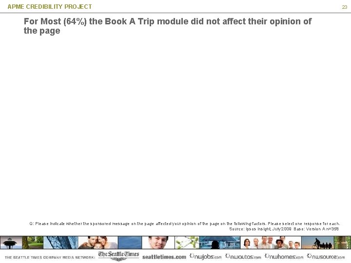 APME CREDIBILITY PROJECT For Most (64%) the Book A Trip module did not affect