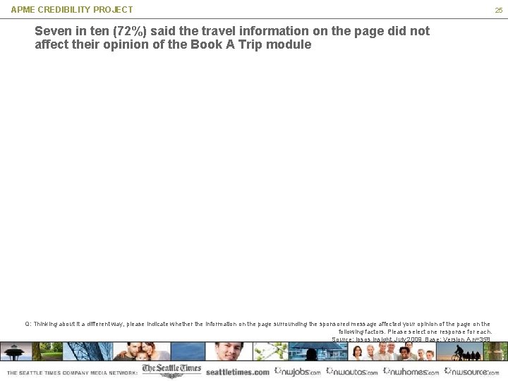 APME CREDIBILITY PROJECT Seven in ten (72%) said the travel information on the page