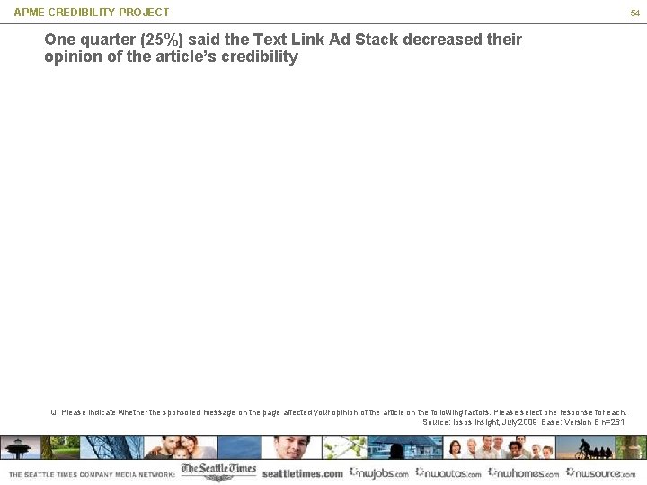 APME CREDIBILITY PROJECT One quarter (25%) said the Text Link Ad Stack decreased their