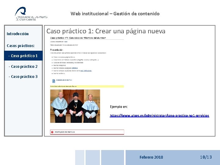 Web institucional – Gestión de contenido Introducción Caso práctico 1: Crear una página nueva