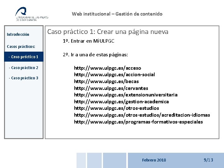 Web institucional – Gestión de contenido Introducción Casos prácticos: - Caso práctico 1 -
