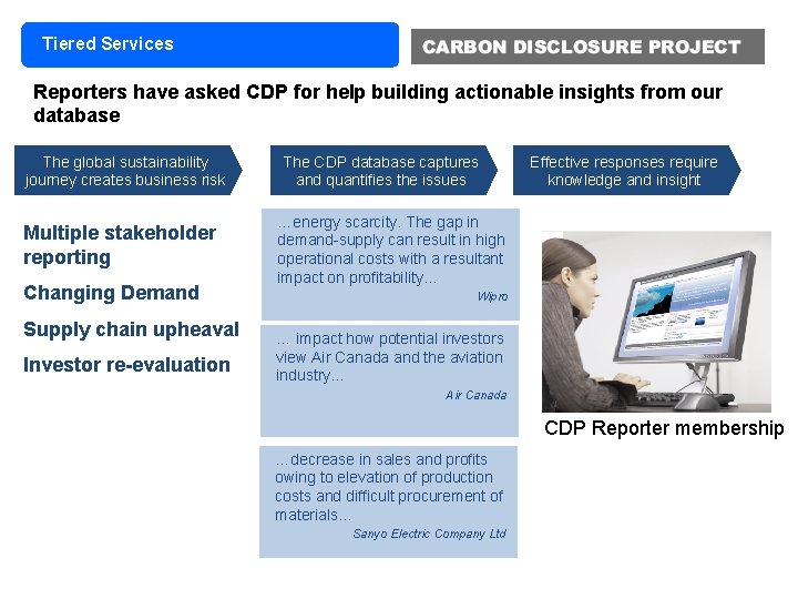 Tiered Services Reporters have asked CDP for help building actionable insights from our database