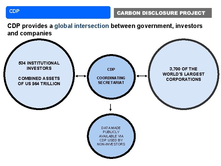 CDP provides a global intersection between government, investors and companies 534 INSTITUTIONAL INVESTORS CDP