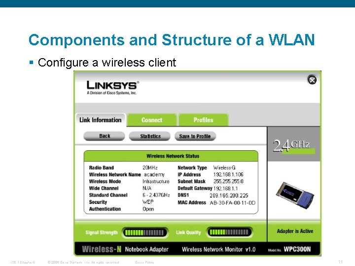 Components and Structure of a WLAN § Configure a wireless client ITE 1 Chapter